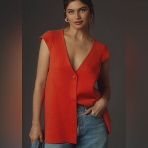 NWOT By Anthropologie Orange Button-Down Blouse Medium